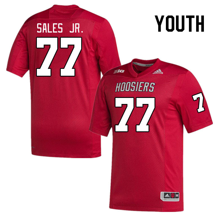 Youth #77 Joshua Sales Jr. Indiana Hoosiers College Football Jerseys Stitched-Red
